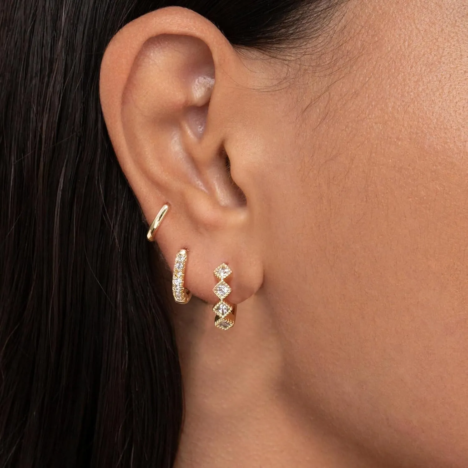Small Gold Hoop Huggie Earrings Set for Women 14K Gold Plated Earrings, Dainty Stud Earrings Set Gold Filled Earrings for Trendy Women