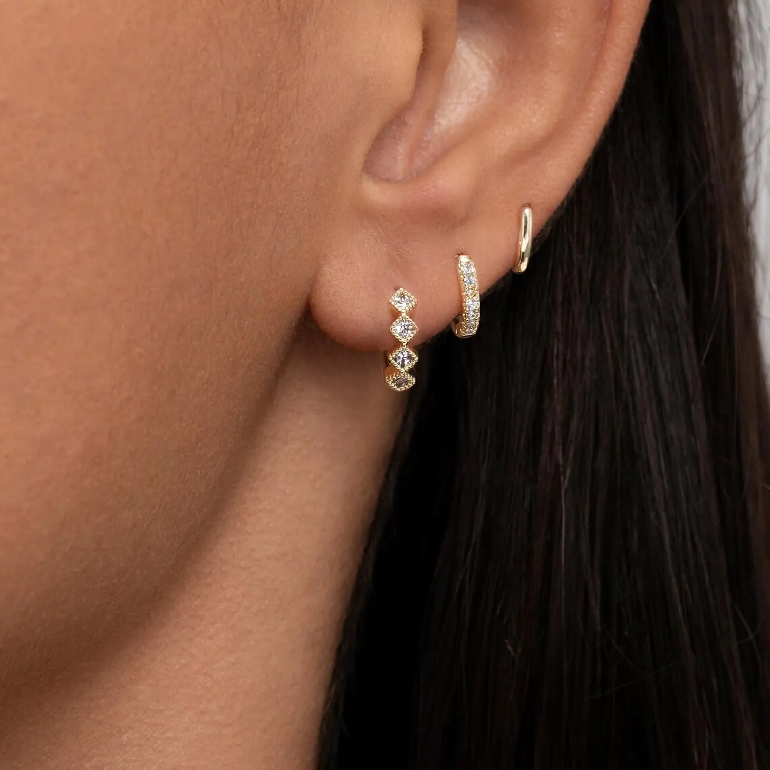 Small Gold Hoop Huggie Earrings Set for Women 14K Gold Plated Earrings, Dainty Stud Earrings Set Gold Filled Earrings for Trendy Women