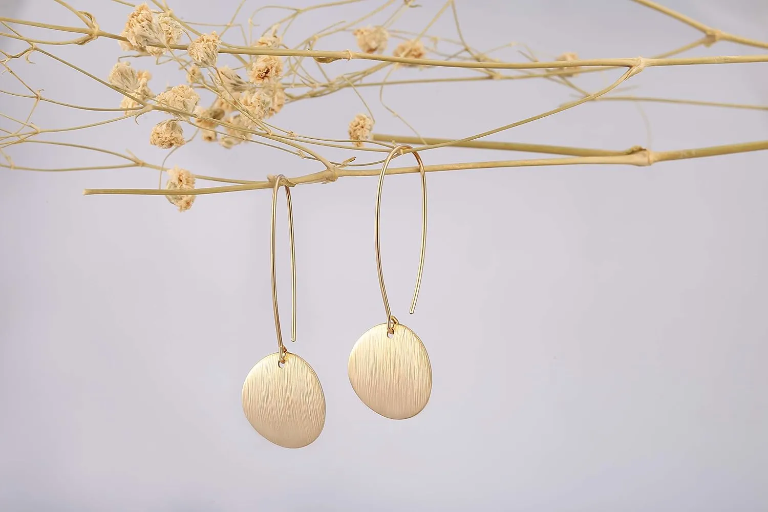 SOFYBJA Statement Long Gold Circle Simicircle Ball Dangling Earrings for Women Lightweight Circle Disc Coin Geometric Flat Brushed 18k Gold Plated Drop Dangle Hanging Hoop Earrings for women Gift for Her