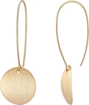 SOFYBJA Statement Long Gold Circle Simicircle Ball Dangling Earrings for Women Lightweight Circle Disc Coin Geometric Flat Brushed 18k Gold Plated Drop Dangle Hanging Hoop Earrings for women Gift for Her