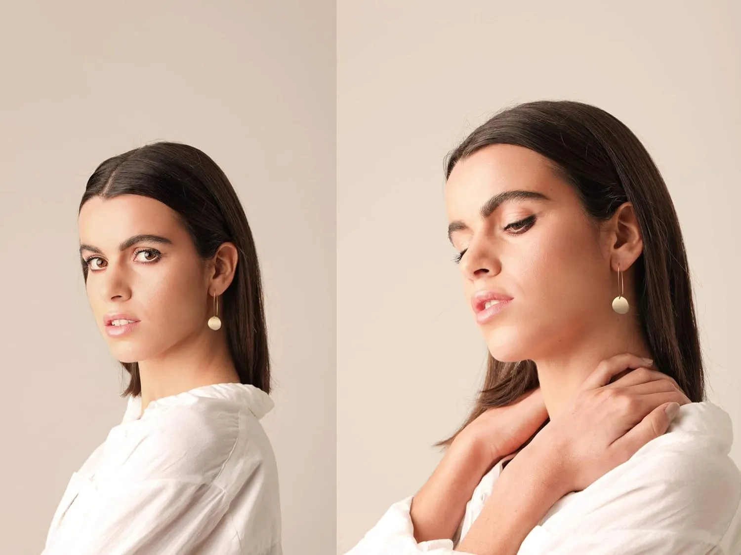 SOFYBJA Statement Long Gold Circle Simicircle Ball Dangling Earrings for Women Lightweight Circle Disc Coin Geometric Flat Brushed 18k Gold Plated Drop Dangle Hanging Hoop Earrings for women Gift for Her