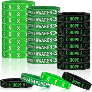 Sosation 48 Pcs Mental Health Awareness Bracelet Gifts Items Green Mental Faith Courage Hope Silicone Motivational Bracelets for Men Women