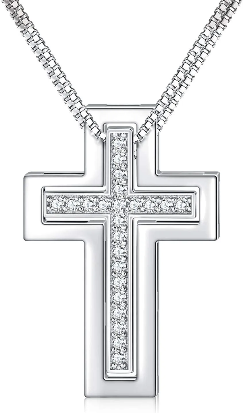 SOULMEET Matching Cross Couple Crosses Necklace with Diamond Cut CZ Always Be with You Silver Faith Crosses Set Necklace for Mother Family Sisters Friends Relationship