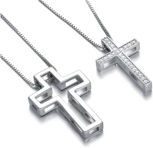SOULMEET Matching Cross Couple Crosses Necklace with Diamond Cut CZ Always Be with You Silver Faith Crosses Set Necklace for Mother Family Sisters Friends Relationship