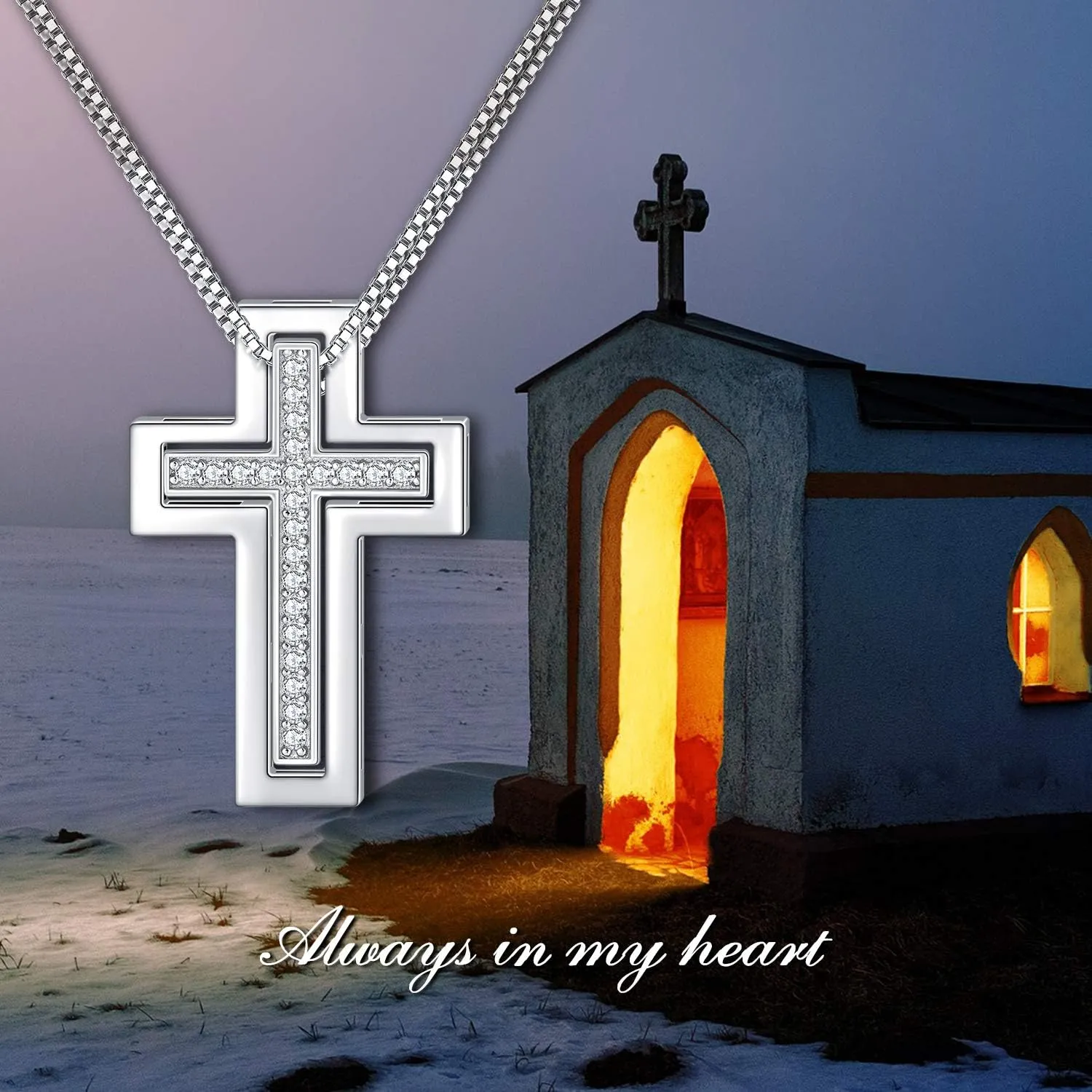 SOULMEET Matching Cross Couple Crosses Necklace with Diamond Cut CZ Always Be with You Silver Faith Crosses Set Necklace for Mother Family Sisters Friends Relationship