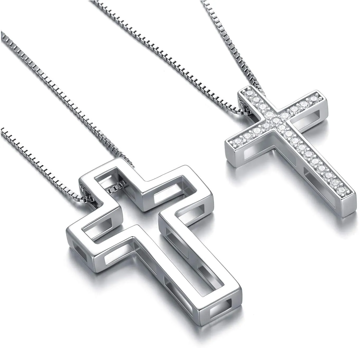 SOULMEET Matching Cross Couple Crosses Necklace with Diamond Cut CZ Always Be with You Silver Faith Crosses Set Necklace for Mother Family Sisters Friends Relationship