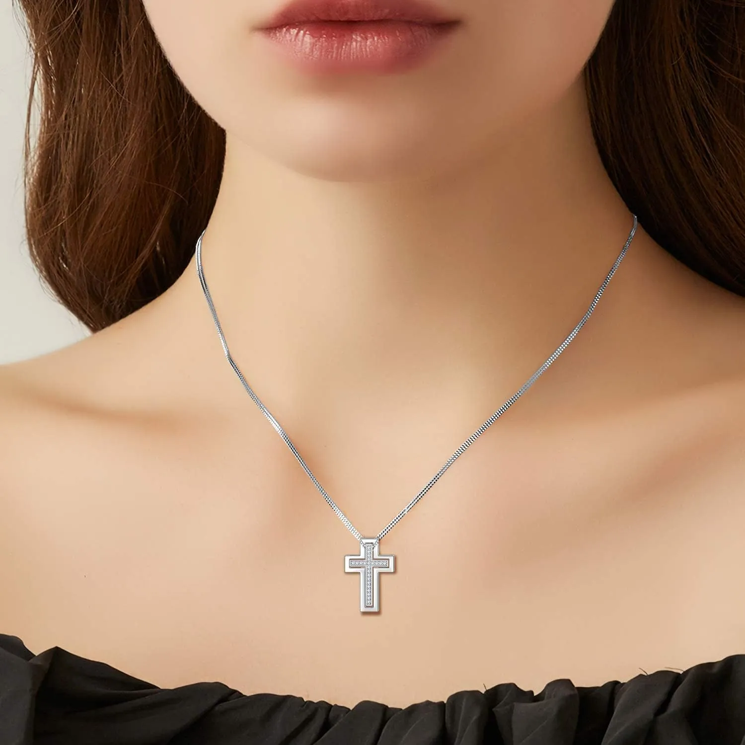 SOULMEET Matching Cross Couple Crosses Necklace with Diamond Cut CZ Always Be with You Silver Faith Crosses Set Necklace for Mother Family Sisters Friends Relationship