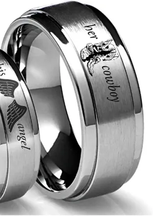 Southern Designs Her Cowboy Rings in Silver That Matches His Angel Couples Rings (10.5)