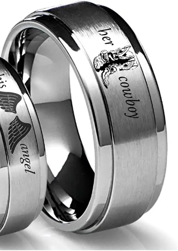 Southern Designs Her Cowboy Rings in Silver That Matches His Angel Couples Rings (10.5)