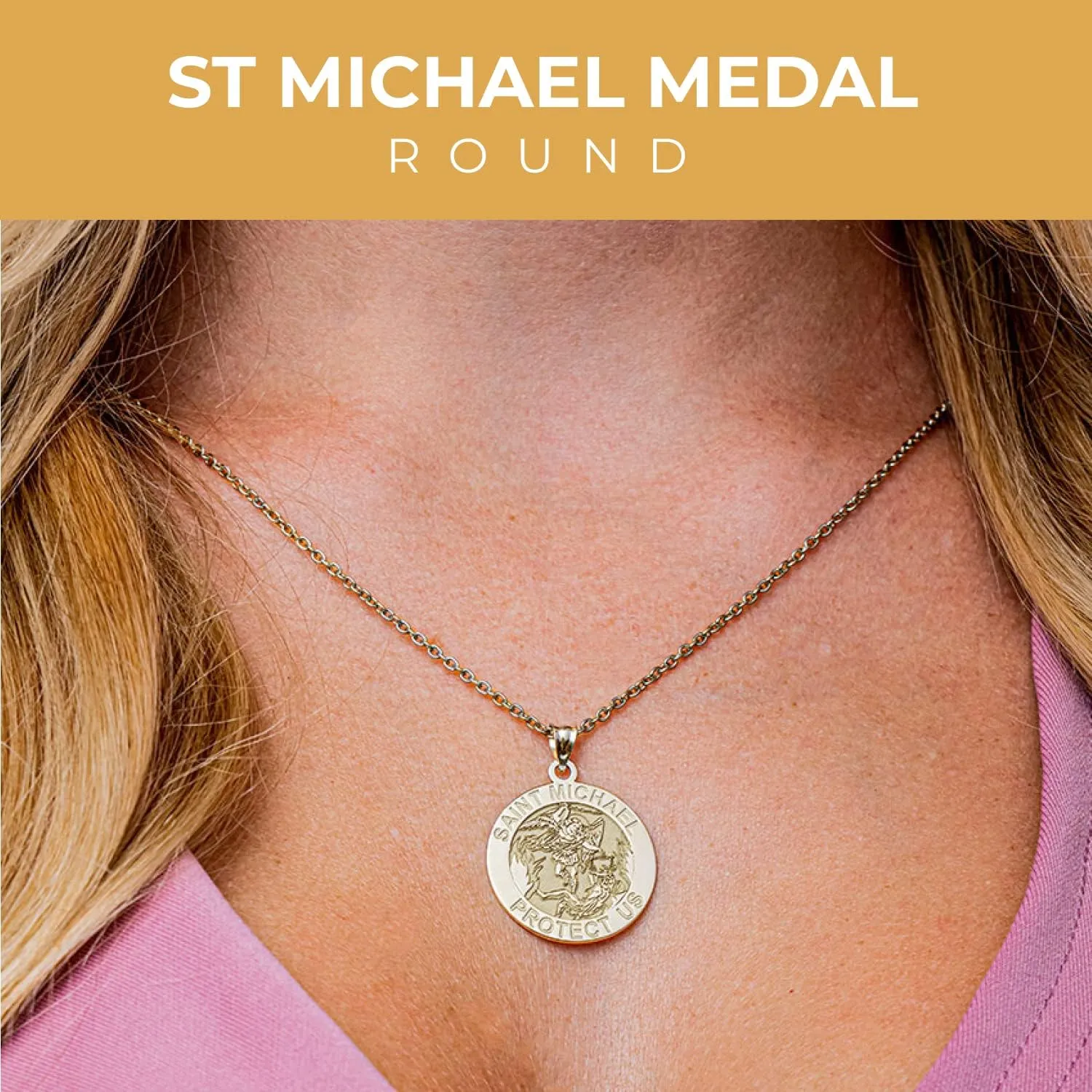 St Michael Necklace Catholic Saint Michael Pendant Round Pendants for Women & Men Crafted in 14K Yellow or White Gold & Sterling Silver Christian Gifts for Men & Women or First Communion Gifts for Boys or Girls