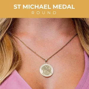 St Michael Necklace Catholic Saint Michael Pendant Round Pendants for Women & Men Crafted in 14K Yellow or White Gold & Sterling Silver Christian Gifts for Men & Women or First Communion Gifts for Boys or Girls