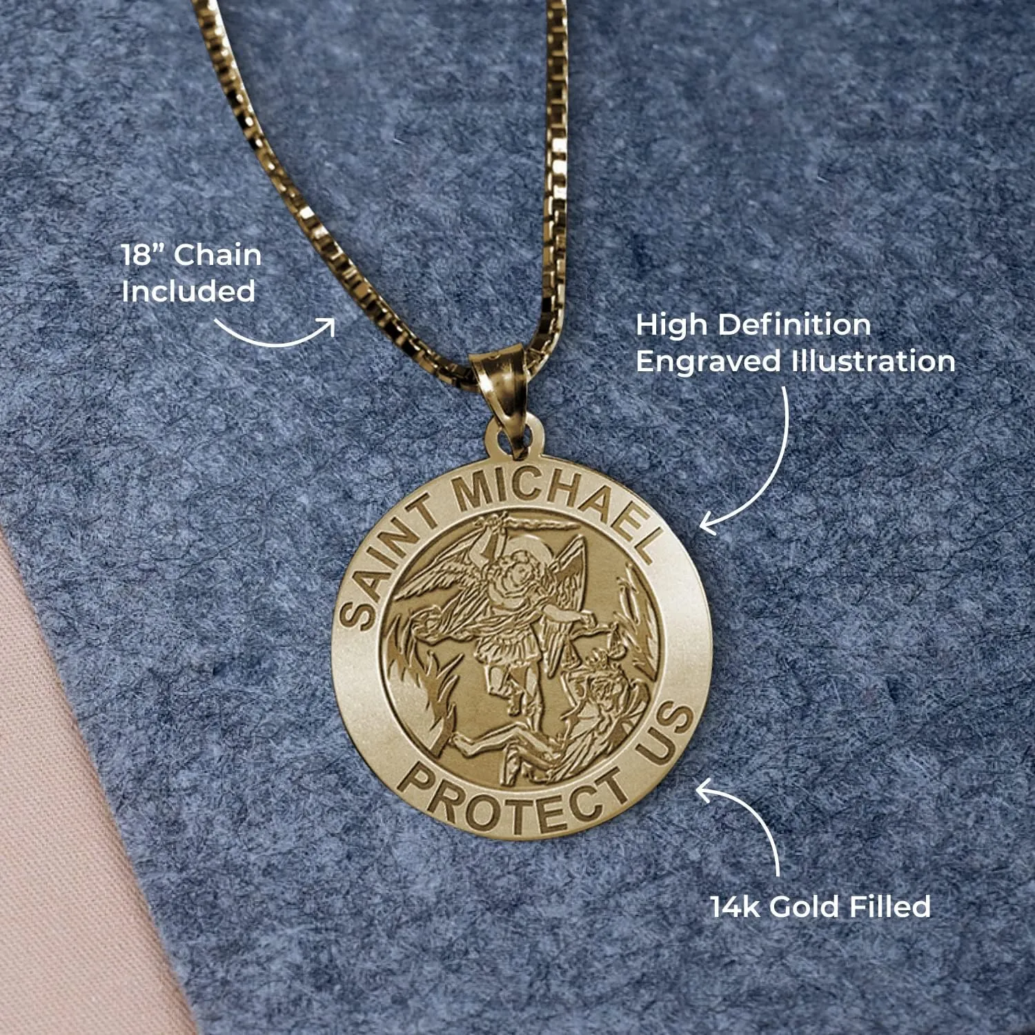 St Michael Necklace Catholic Saint Michael Pendant Round Pendants for Women & Men Crafted in 14K Yellow or White Gold & Sterling Silver Christian Gifts for Men & Women or First Communion Gifts for Boys or Girls