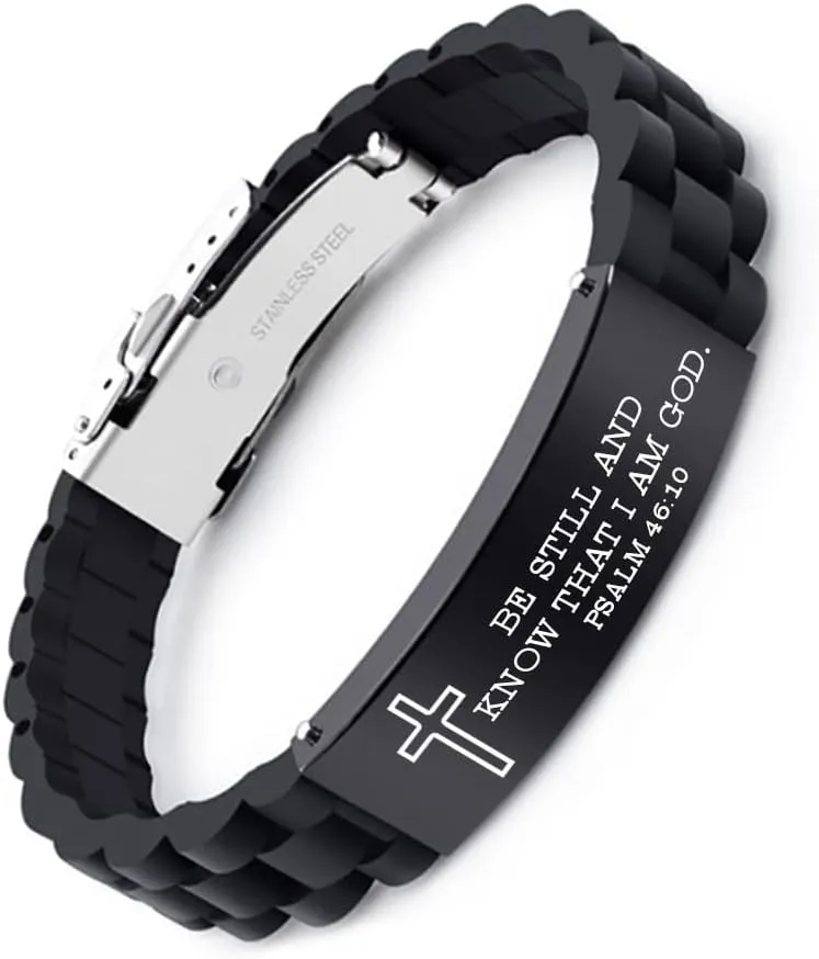 Stainless Steel Sport Bible Verse Bracelet, Silicone Mantra Quotes Christian Gifts  Christian Bracelet for Men and Women