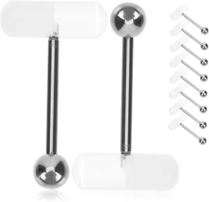 Stainless Steel Tongue Ring 10pcs Oval Shaped Tongue Nails Comfortable for Daily Use