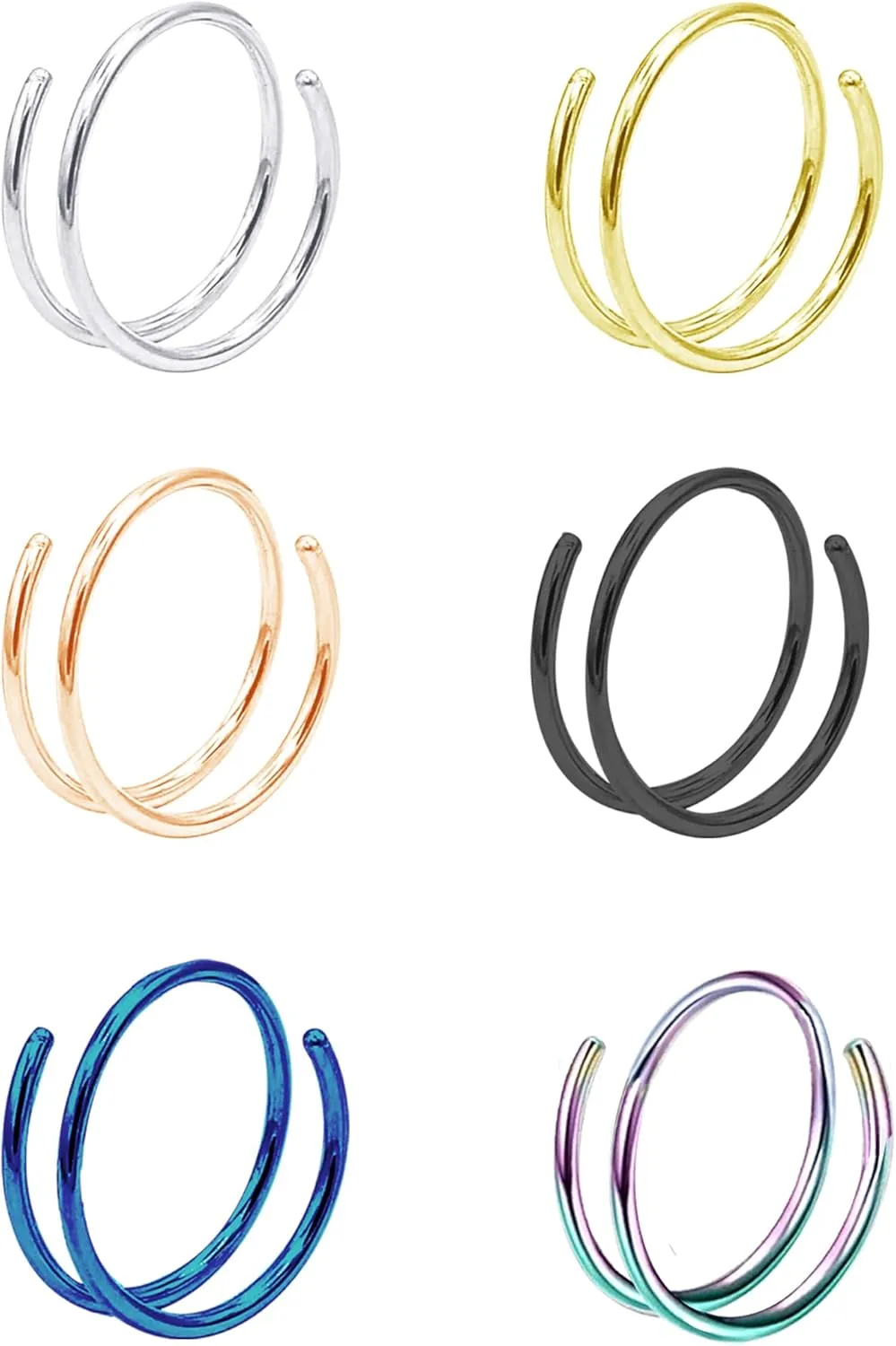 Staligue Double Nose Ring for Single Piercing 20G Spiral Nose Ring Surgical Steel 6MM 8MM 10MM 12MM Double Nose Hoop Piercing Jewelry