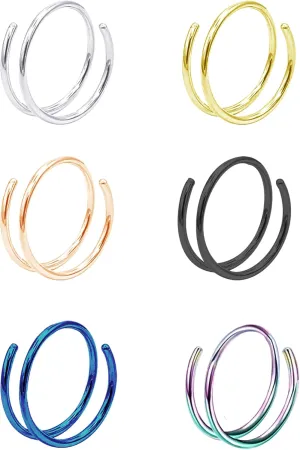 Staligue Double Nose Ring for Single Piercing 20G Spiral Nose Ring Surgical Steel 6MM 8MM 10MM 12MM Double Nose Hoop Piercing Jewelry