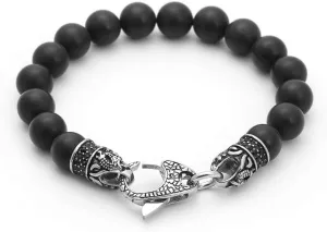 Starmond Black Beaded Bracelets for Men - 10mm Black Onyx Bracelet with Stainless Steel Clasp Dragon Design - Handmade Crystal Bracelets for Men