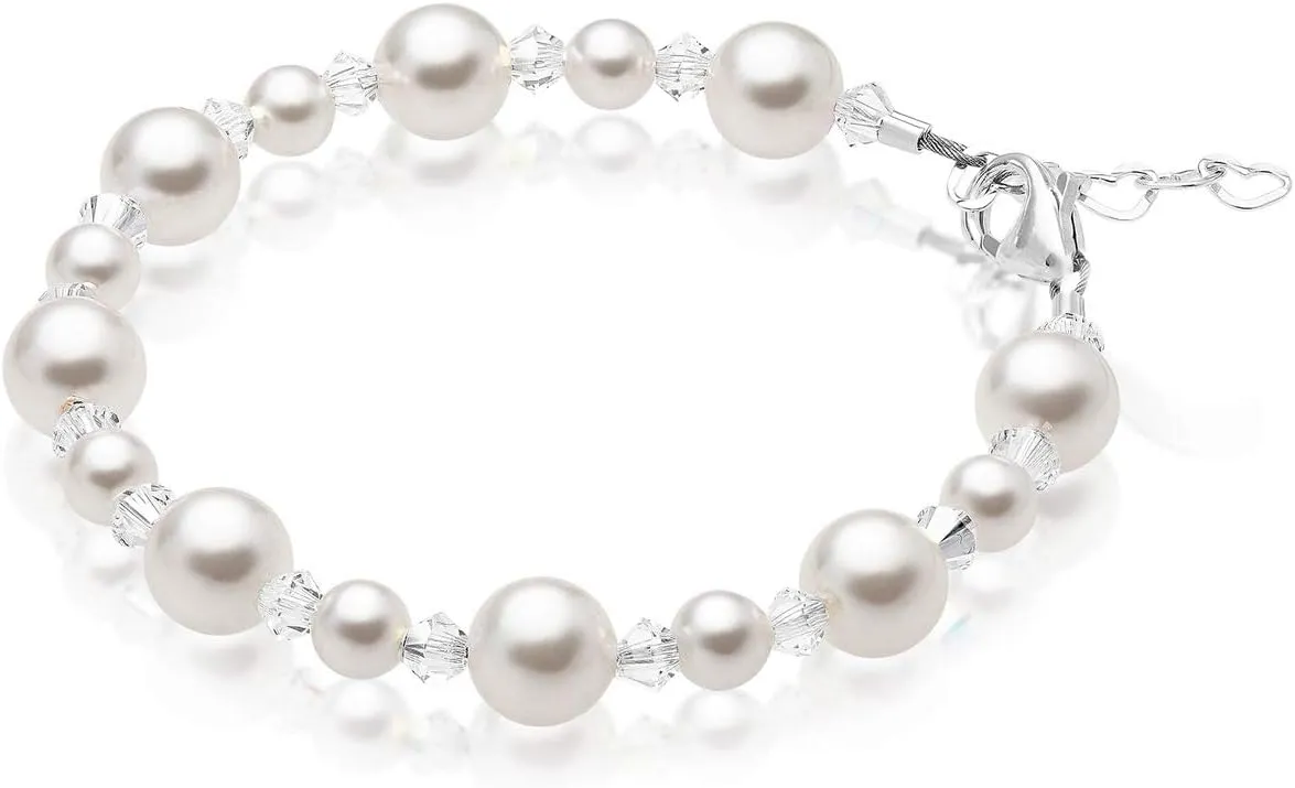 Sterling Silver Jewelry Newborn Baby Bracelets for Infant Girls, White Pearl Bracelet for Girls, Baby Girl Gifts, Toddler Bracelets, little Girl Jewelry, Birthday Gifts