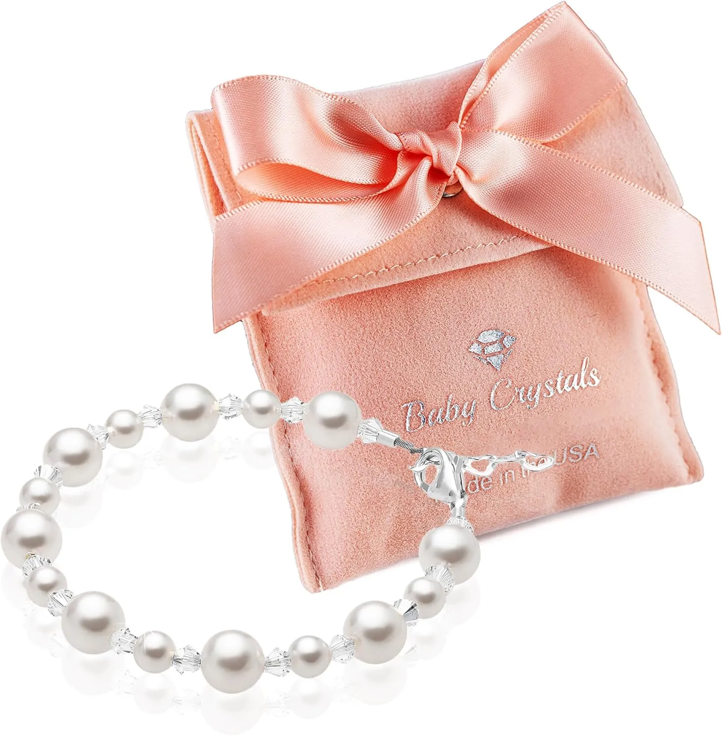 Sterling Silver Jewelry Newborn Baby Bracelets for Infant Girls, White Pearl Bracelet for Girls, Baby Girl Gifts, Toddler Bracelets, little Girl Jewelry, Birthday Gifts
