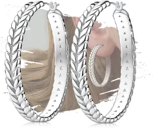 Sterling Silver Large Hoop Earrings for Women - Chunky Hoop Earrings for Lady Hypoallergenic Big Hoop Earrings for Sensitive Ears Fashion Women's Round Loop Heavy earrings Gifts for Her Christmas