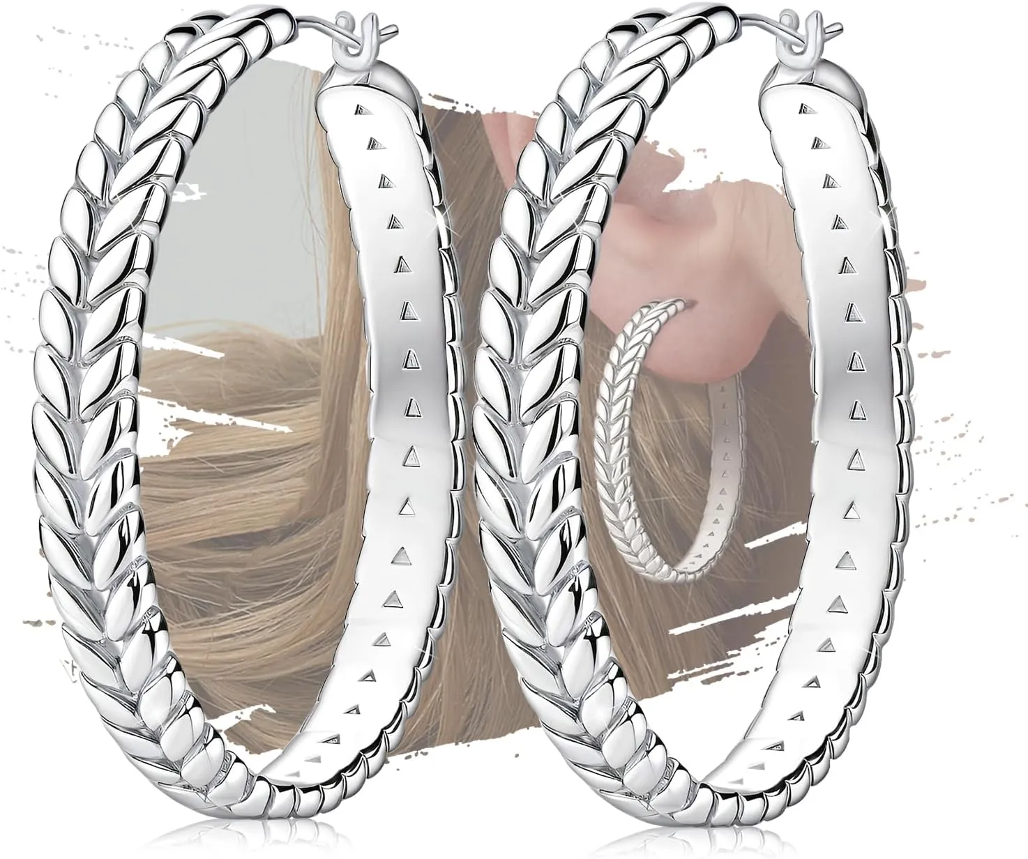 Sterling Silver Large Hoop Earrings for Women - Chunky Hoop Earrings for Lady Hypoallergenic Big Hoop Earrings for Sensitive Ears Fashion Women's Round Loop Heavy earrings Gifts for Her Christmas