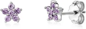 Sterling Silver Small Flower Stud Earrings for Women and Girls Simulated Birthstones 6mm