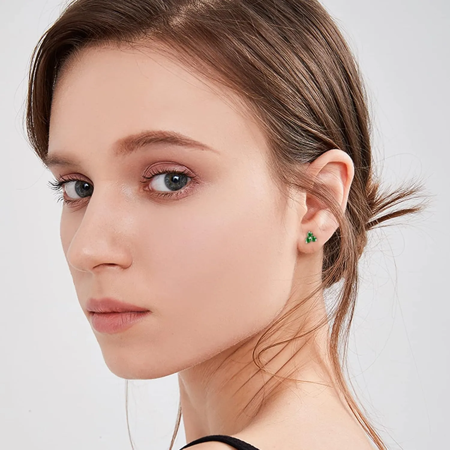 Sterling Silver Stud Earrings for Women- 3 Pairs Hypoallergenic White Gold Plated Small Cubic Zirconia Flower Cartilage Earring Set (3mm/4mm/5mm)