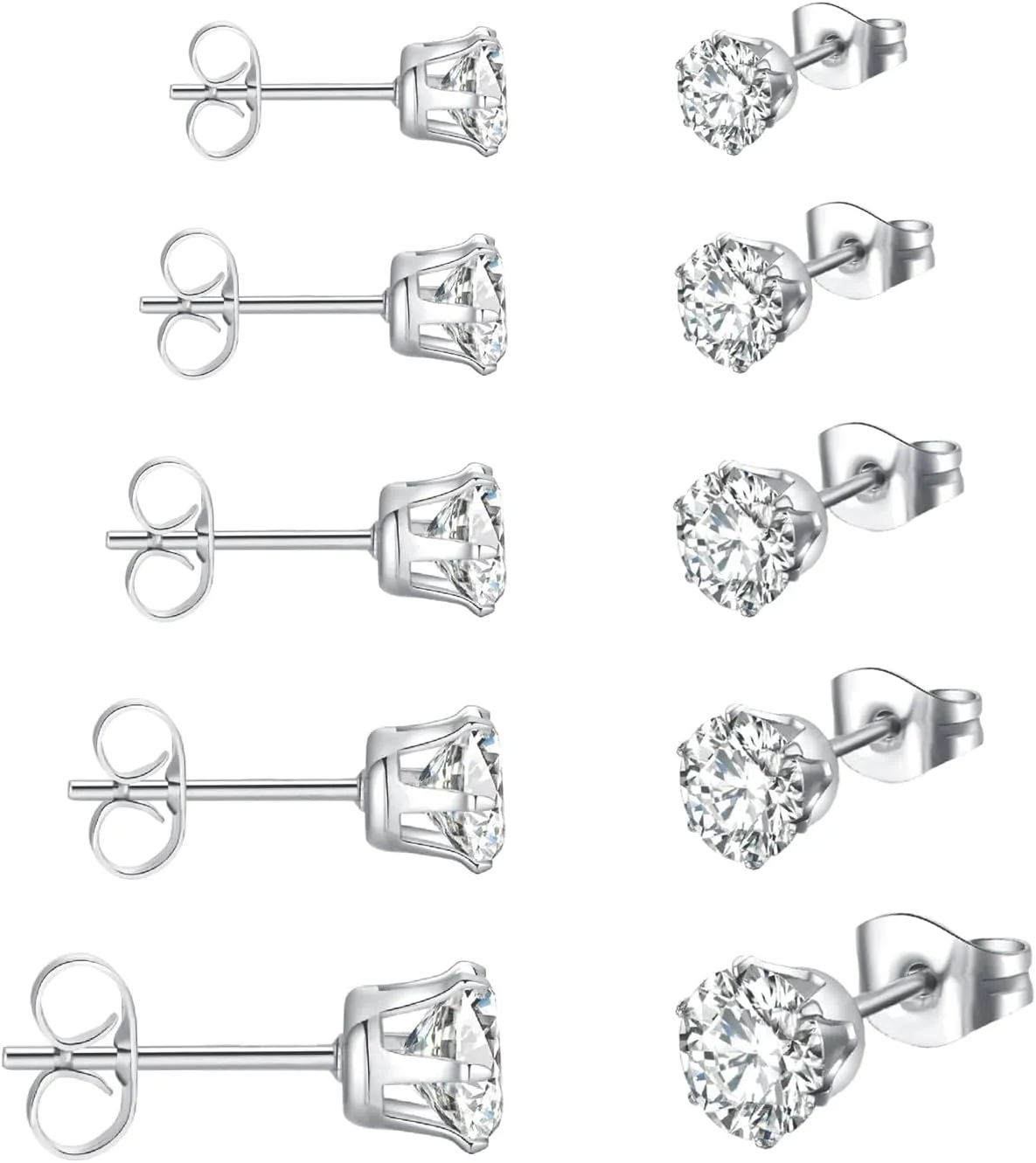 Sterling Silver Stud Earrings for Women 5 Pairs Hypoallergenic Stud Earrings Set Cubic Zirconia Earrings Studs for Girls Women Men Jewelry Gift