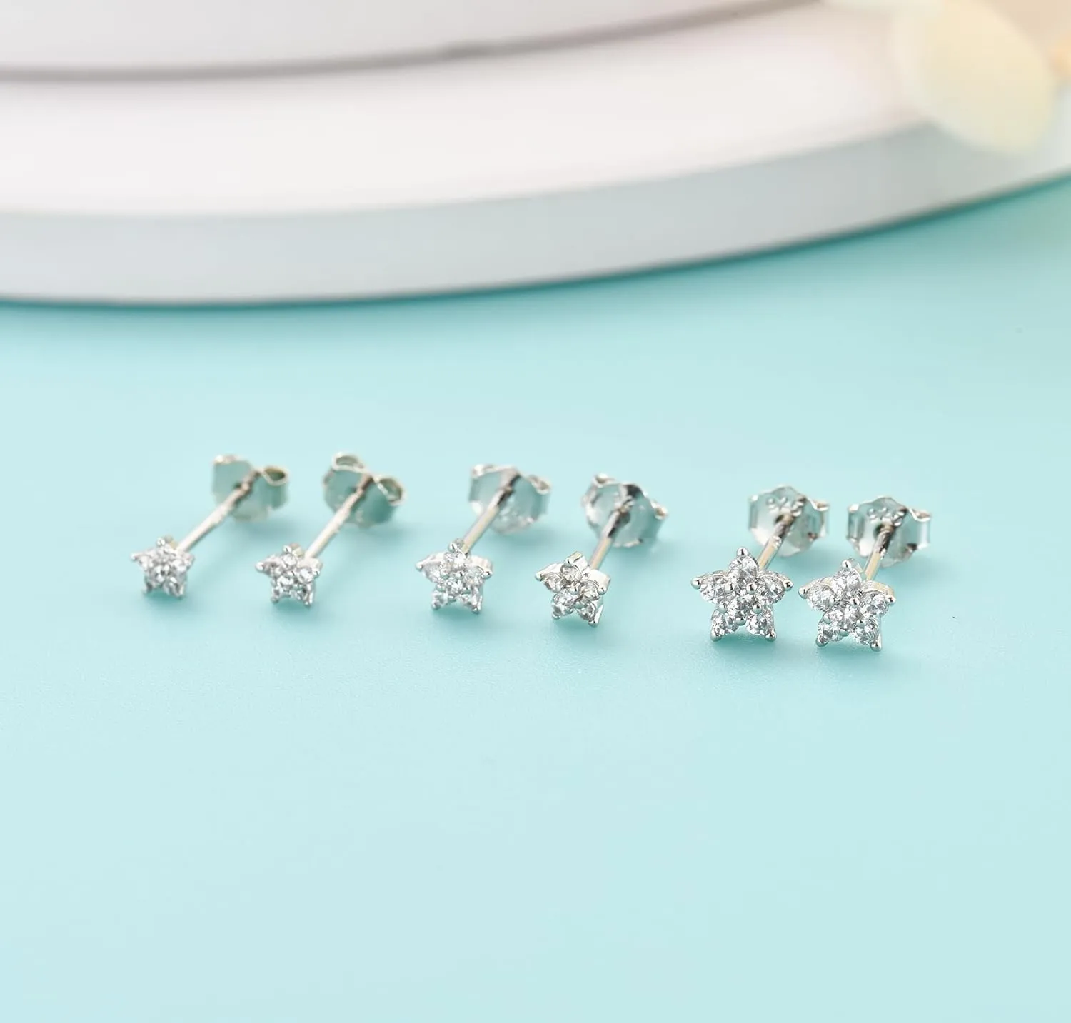 Sterling Silver Stud Earrings for Women Men, Flower Cubic Zirconia Stud Earrings Set | Small Cartilage CZ Hypoallergenic Tragus Piercing Earrings for Teens 3mm 4mm 5mm