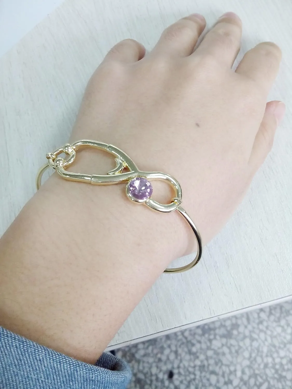 Stethoscope Caduceus Doctor Nurse Charm Bangle Bracelets for RN Graduation Gift