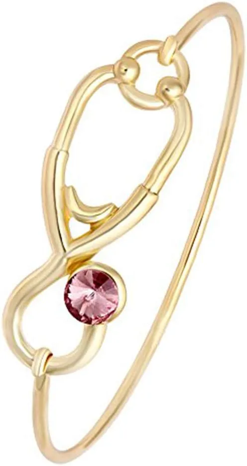 Stethoscope Caduceus Doctor Nurse Charm Bangle Bracelets for RN Graduation Gift