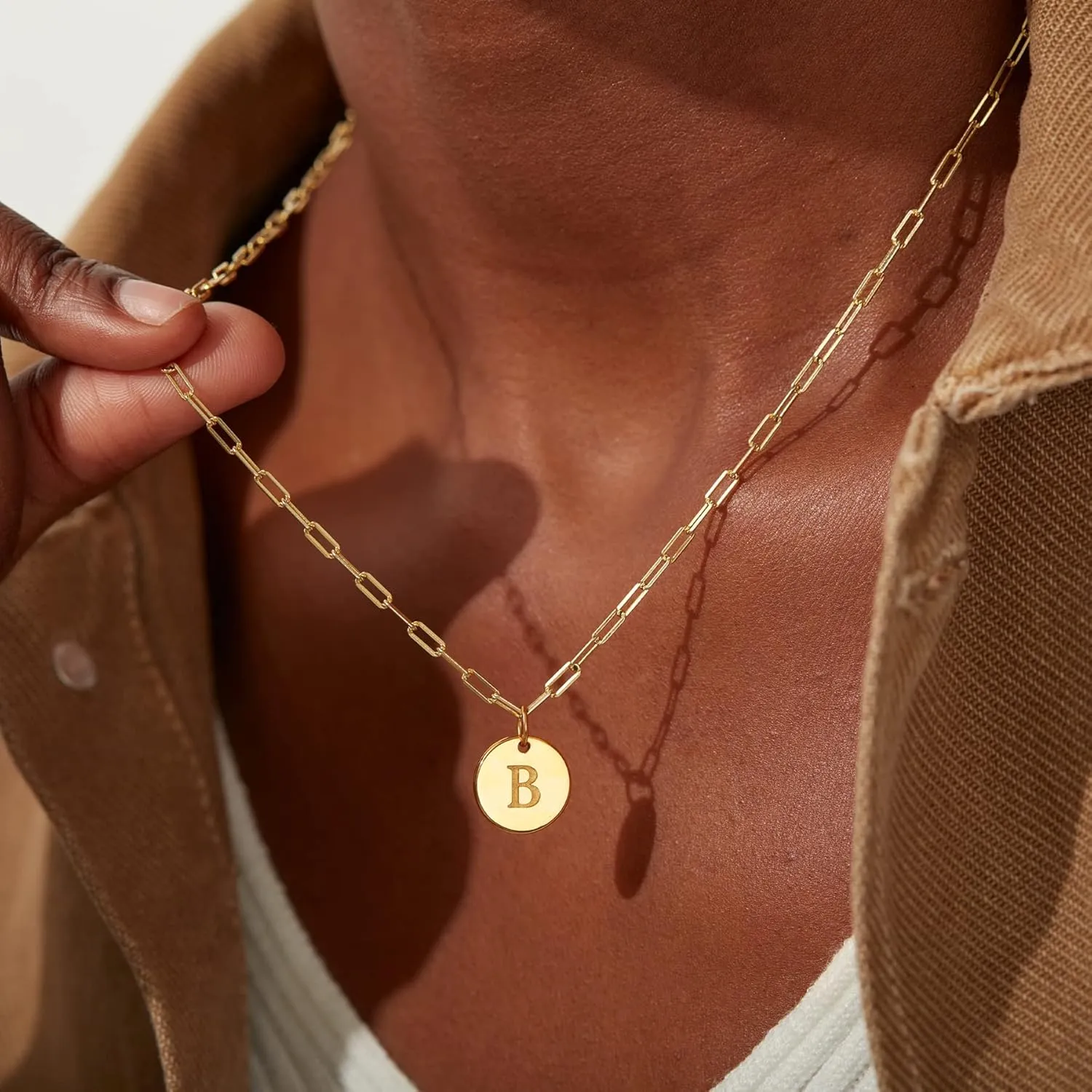STORYJEWELLERY 18K Gold Plated Initial Necklaces for Women, Dainty Paperclip Necklace with Letter Charm, Trendy Womens Jewelry with Initials, Gifts for Women