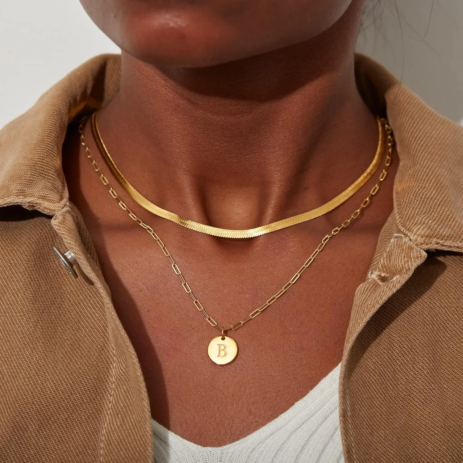 STORYJEWELLERY 18K Gold Plated Initial Necklaces for Women, Dainty Paperclip Necklace with Letter Charm, Trendy Womens Jewelry with Initials, Gifts for Women