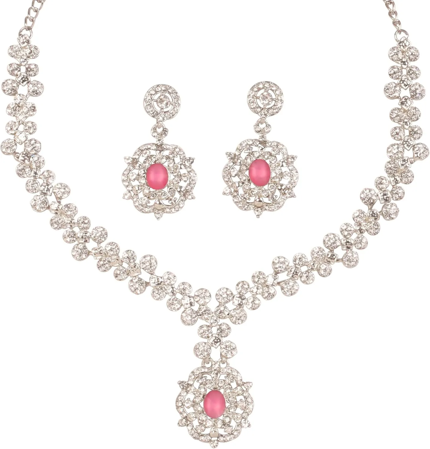Sunsoul by Touchstone Indian Bollywood Choice Pretty Handcrafted Rhinestone Designer Jewelry Necklace Set in Silver Or Gold Tone for Women.