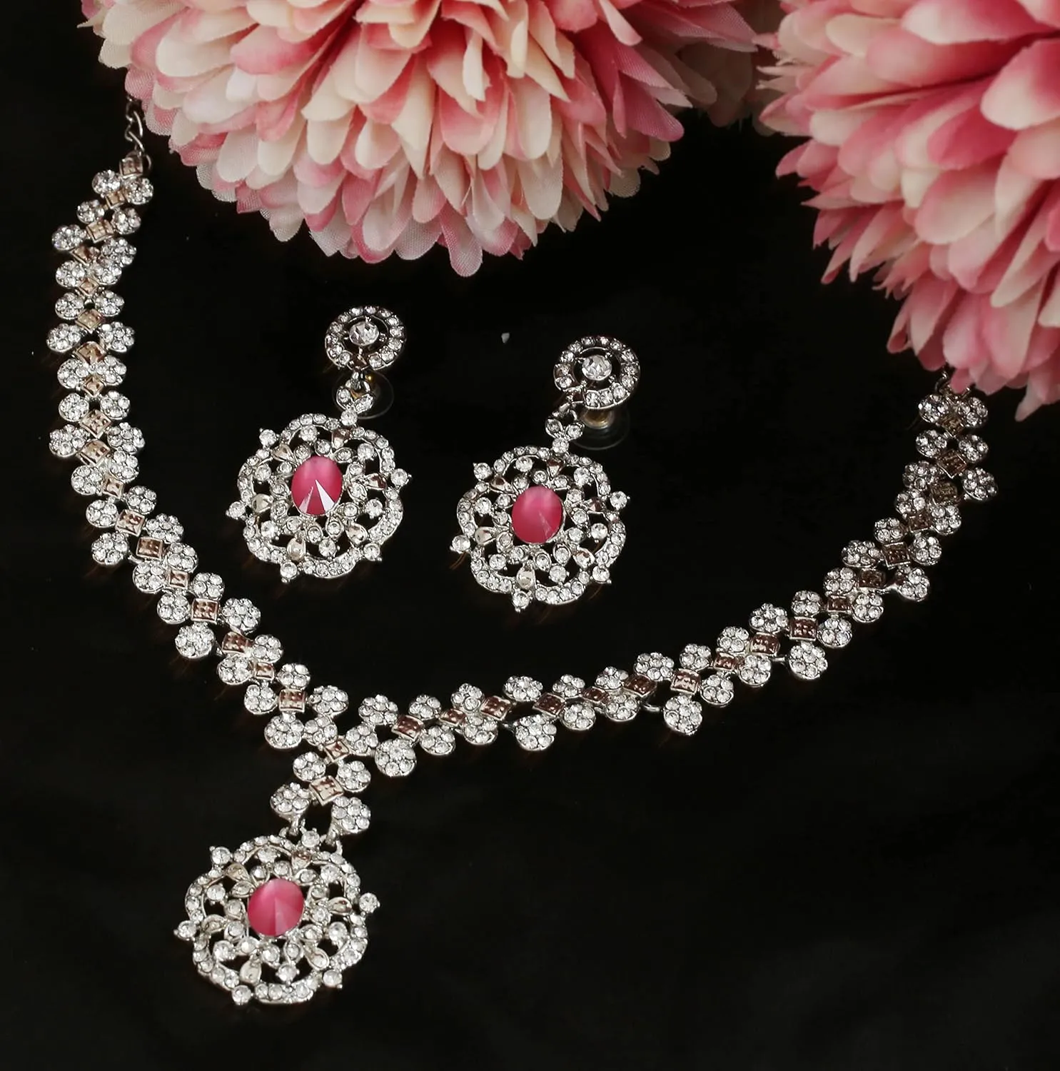Sunsoul by Touchstone Indian Bollywood Choice Pretty Handcrafted Rhinestone Designer Jewelry Necklace Set in Silver Or Gold Tone for Women.