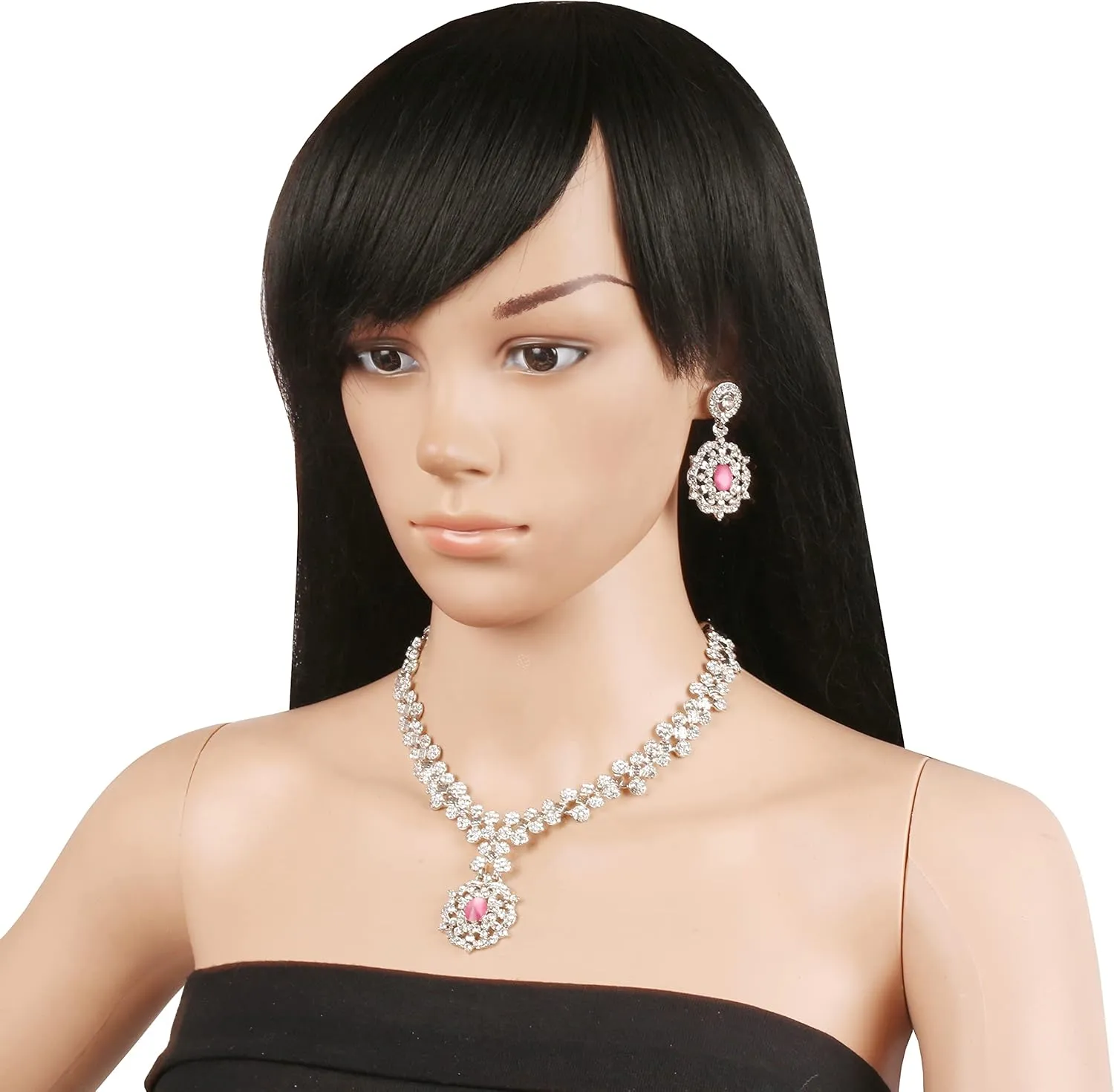 Sunsoul by Touchstone Indian Bollywood Choice Pretty Handcrafted Rhinestone Designer Jewelry Necklace Set in Silver Or Gold Tone for Women.