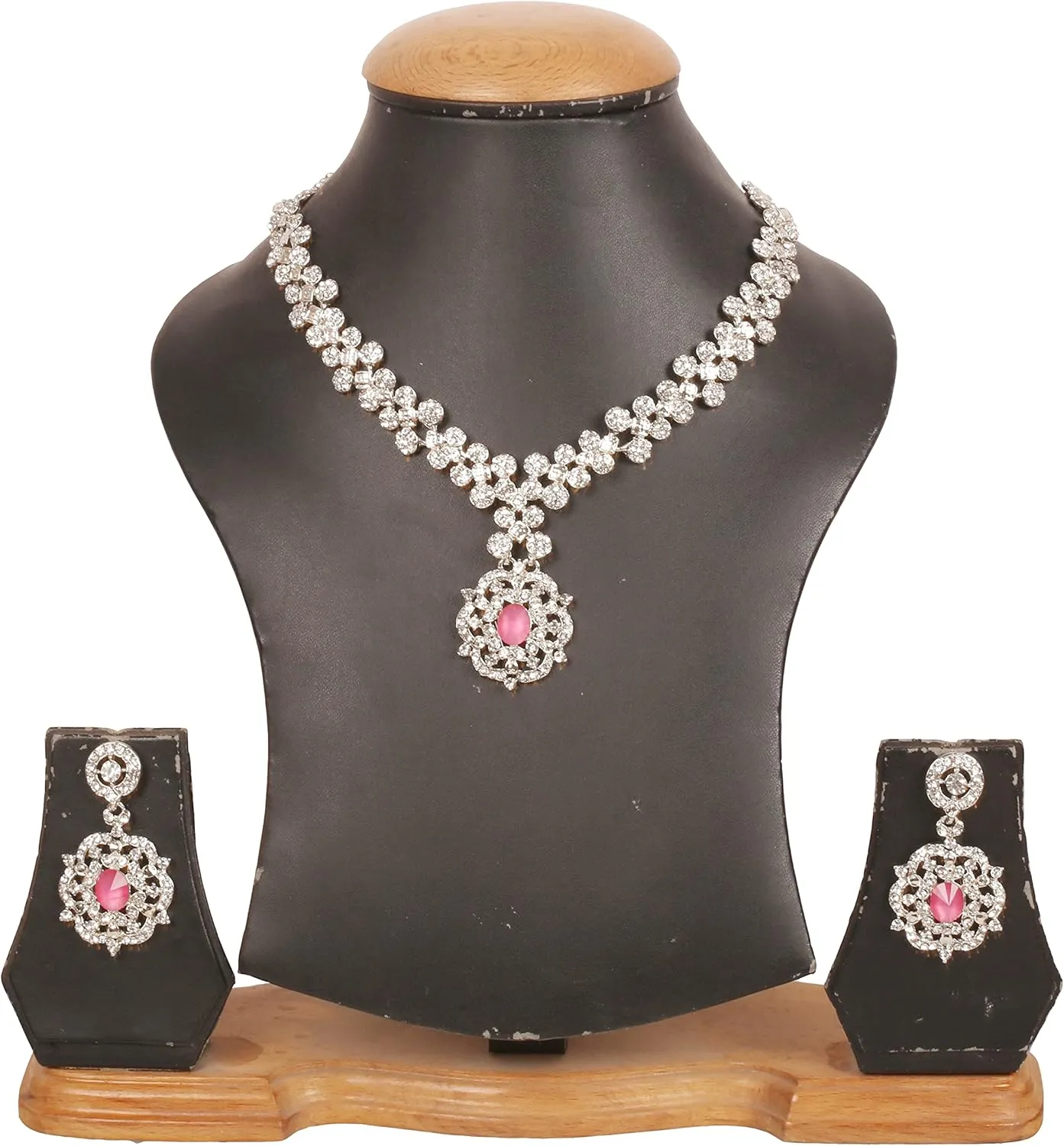 Sunsoul by Touchstone Indian Bollywood Choice Pretty Handcrafted Rhinestone Designer Jewelry Necklace Set in Silver Or Gold Tone for Women.