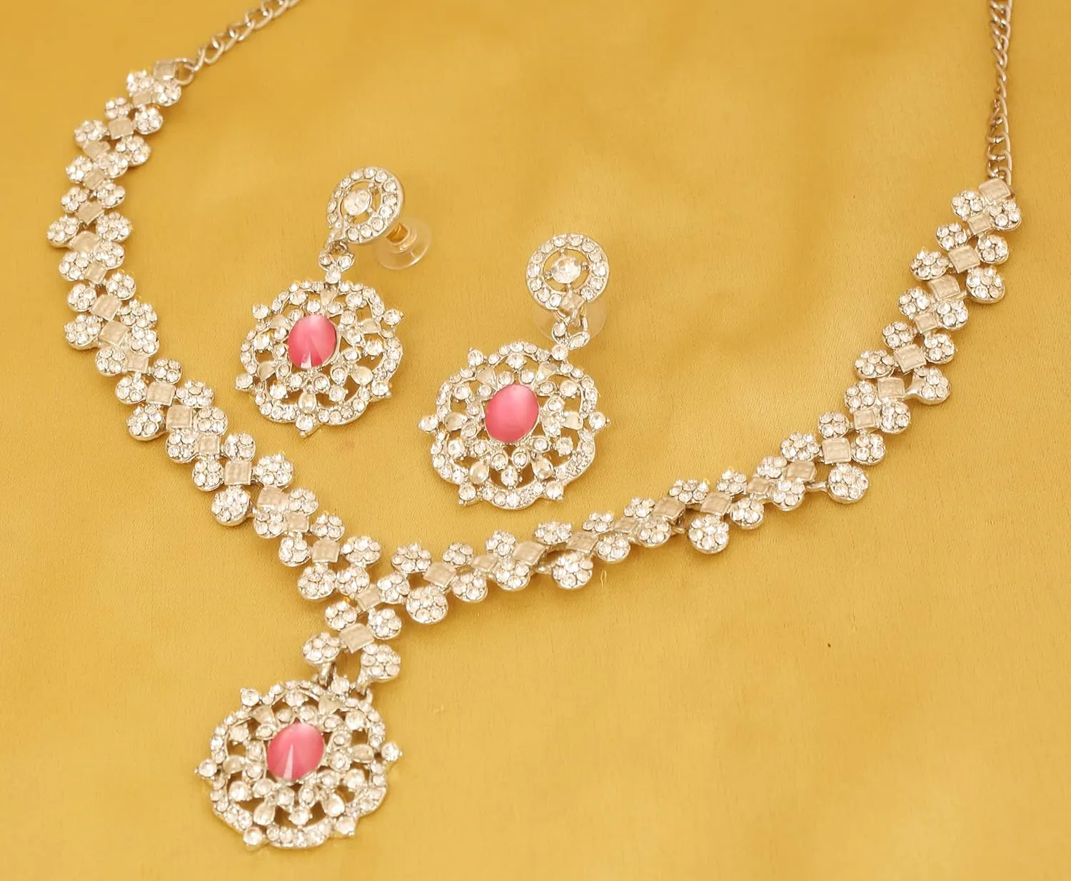 Sunsoul by Touchstone Indian Bollywood Choice Pretty Handcrafted Rhinestone Designer Jewelry Necklace Set in Silver Or Gold Tone for Women.