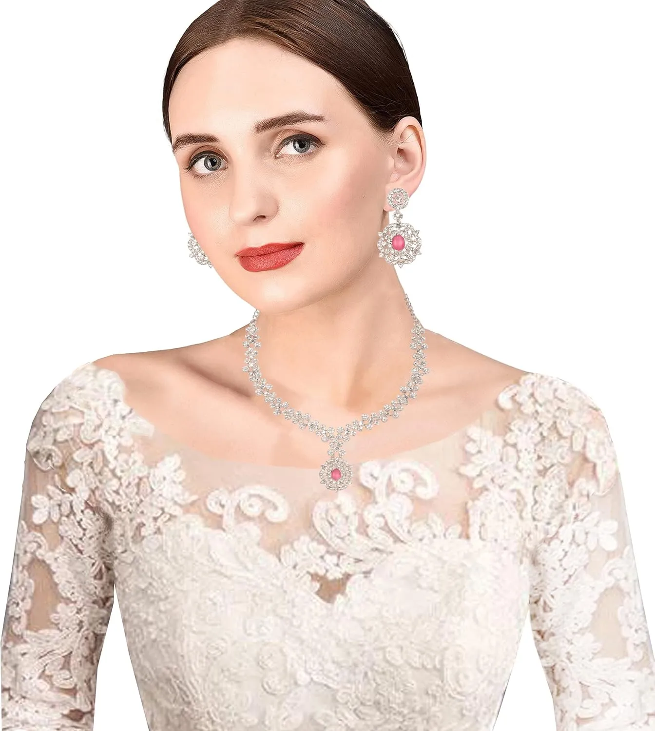 Sunsoul by Touchstone Indian Bollywood Choice Pretty Handcrafted Rhinestone Designer Jewelry Necklace Set in Silver Or Gold Tone for Women.