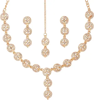 Sunsoul by Touchstone Indian Bollywood Handcrafted Traditional Rhinestone Designer Jewelry Necklace Mangtika Set in Gold Tone for Women.