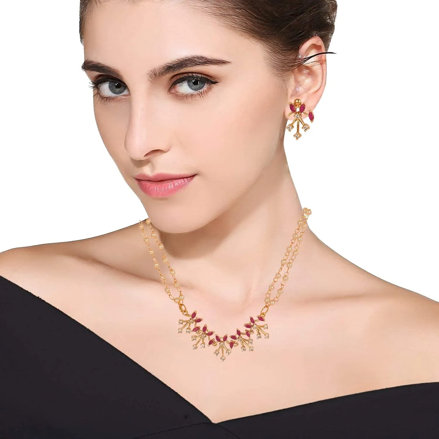 Sunsoul by Touchstone Traditional Indian Bollywood Studded Diamond Look Black Beads Symbolic Designer Jewelry Mangalsutra Pendant Set in Gold Tone for Women.