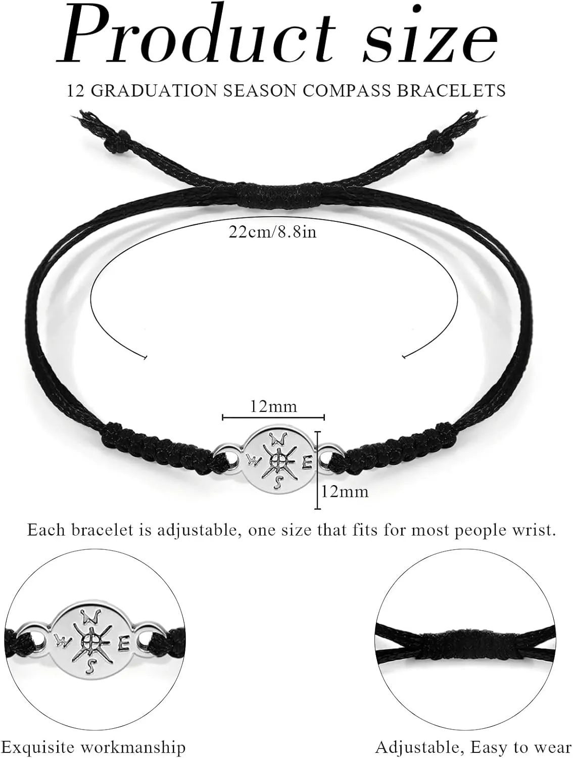 Sureio 12 Pcs 2025 Graduation Gift Bulk for Her Him Graduation Bracelet Adjustable Compass Bracelets End of Year Gift to Student from Teacher for College High School Middle School Grads