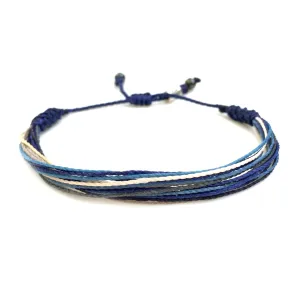 Surfer String Bracelet for Men and Boys Blue Gray White w Hematite Stones Handmade Woven Rope Adjustable Stretch Bangle by Rumi Sumaq