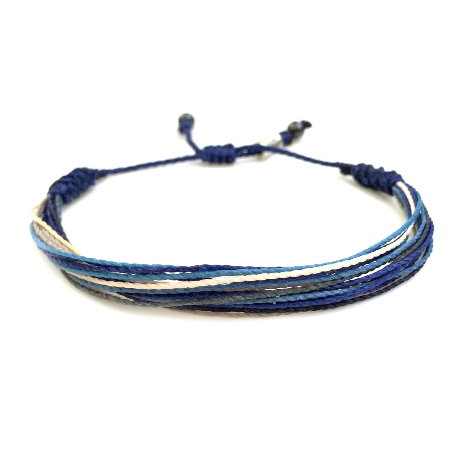 Surfer String Bracelet for Men and Boys Blue Gray White w Hematite Stones Handmade Woven Rope Adjustable Stretch Bangle by Rumi Sumaq