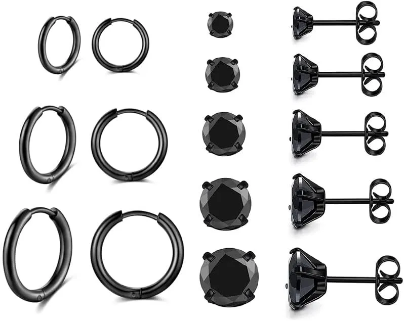 Surgical Stainless Steel Stud Earrings Hoop Earrings for Women Men 14K Gold Plated Hypoallergenic Cartilage Earrings Flat Back CZ Earrings Set Dainty Multiple Piercing Pack of 8 Pairs