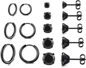 Surgical Stainless Steel Stud Earrings Hoop Earrings for Women Men 14K Gold Plated Hypoallergenic Cartilage Earrings Flat Back CZ Earrings Set Dainty Multiple Piercing Pack of 8 Pairs