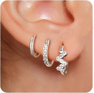 Surgical Steel Small 14K Gold Plated Huggie Hoop Earrings Set for Women, Hypoallergenic CZ Earrings Waterproof NO-Tarnish Light Weight for Multiple Piercings
