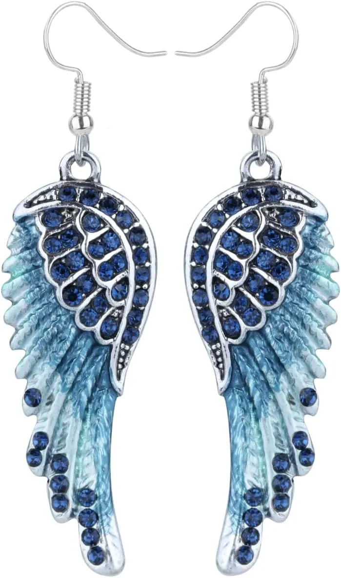 Szxc Women's Crystal Guardian Angel Wings Hypoallergenic Dangle Earrings Biker Jewelry - 2 1/4 inch