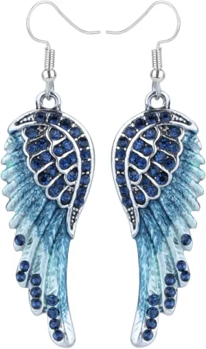 Szxc Women's Crystal Guardian Angel Wings Hypoallergenic Dangle Earrings Biker Jewelry - 2 1/4 inch
