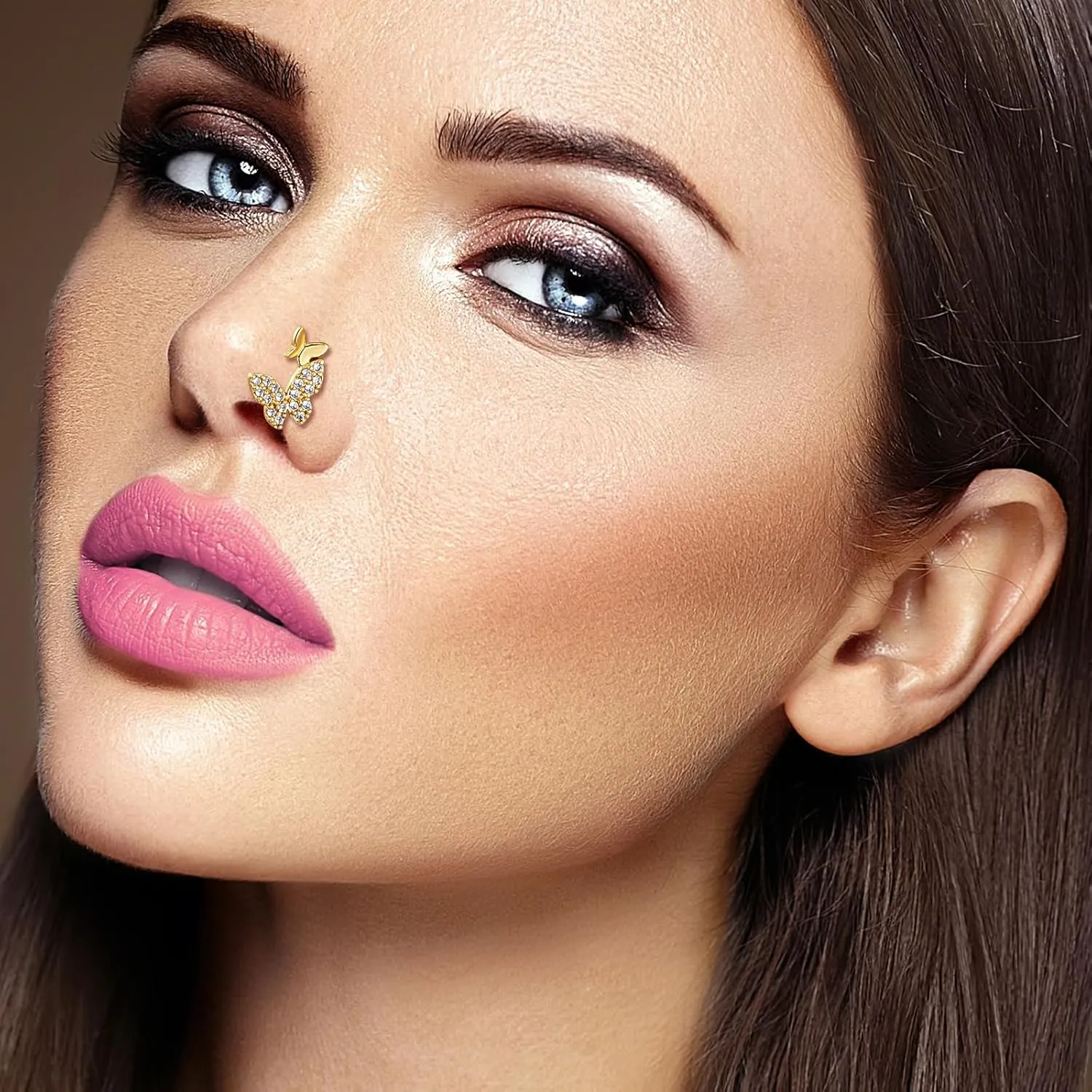 TAMHOO 18Pcs Nose Rings - L Shape, Butterfly & Heart Designs - Gold Nose Studs for Women
